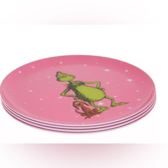Set of 4 Pink Melamine Grinch Plates - Picture 2 of 2